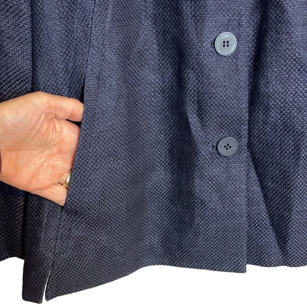 EILEEN FISHER Basket Weave Linen Cotton Blazer Jacket button Mandarin collar M - Picture 4 of 10